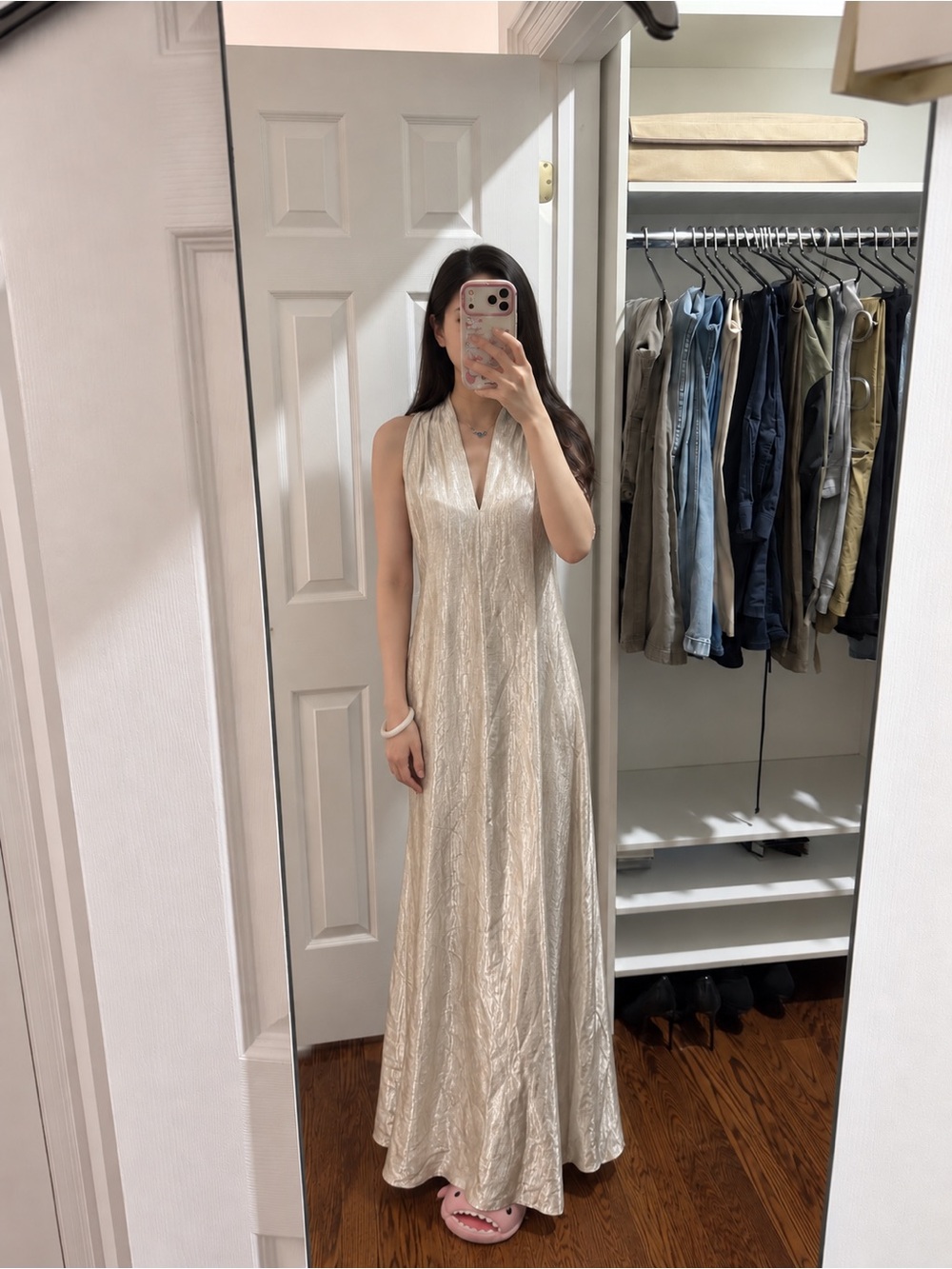 Elegant Cream Halter Maxi Dress